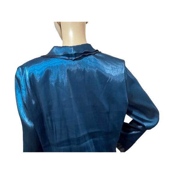 Another Thyme Turquoise Elegant Vintage Inspired Blouse Size 16 Ruffled Satin - Picture 5 of 10